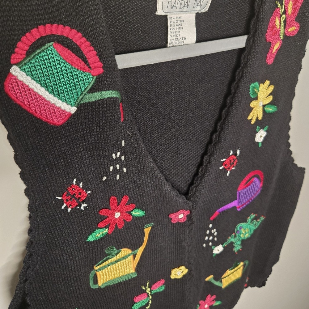 Mandal Bay 90s Spring Size Embroidered XL Black Vest Cotton Blend Whimsical - Picture 4 of 10